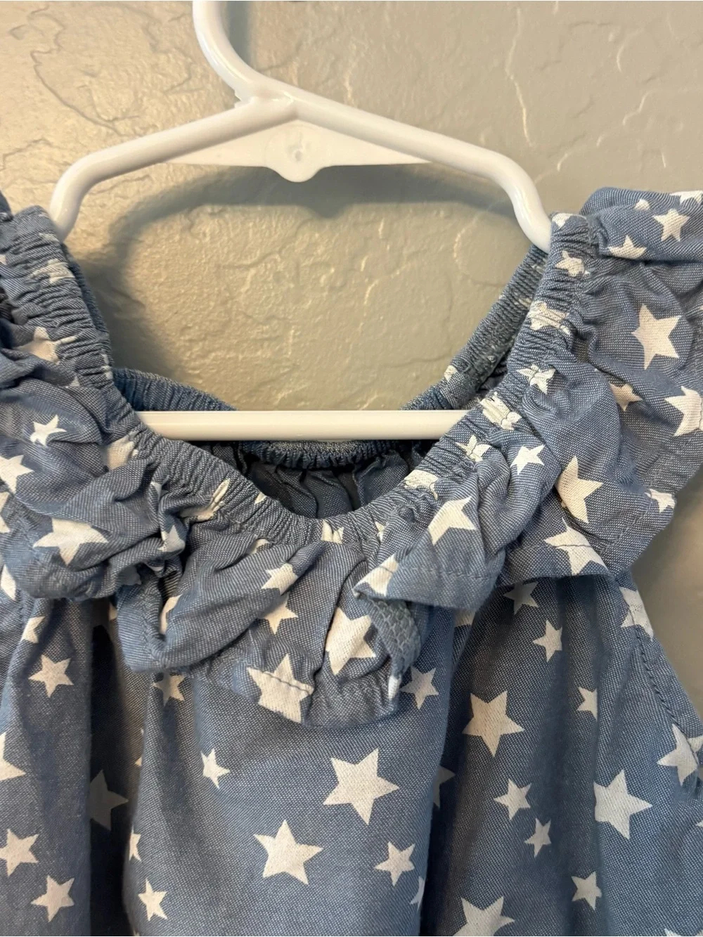 Tommy Hilfiger baby girls chambray with white stars ruffle top/short set 18 mon